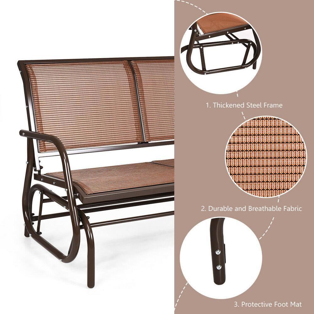 Costway 48'' Outdoor Patio Swing Glider Bench Chair Loveseat Rocker Lounge Backyard Brown