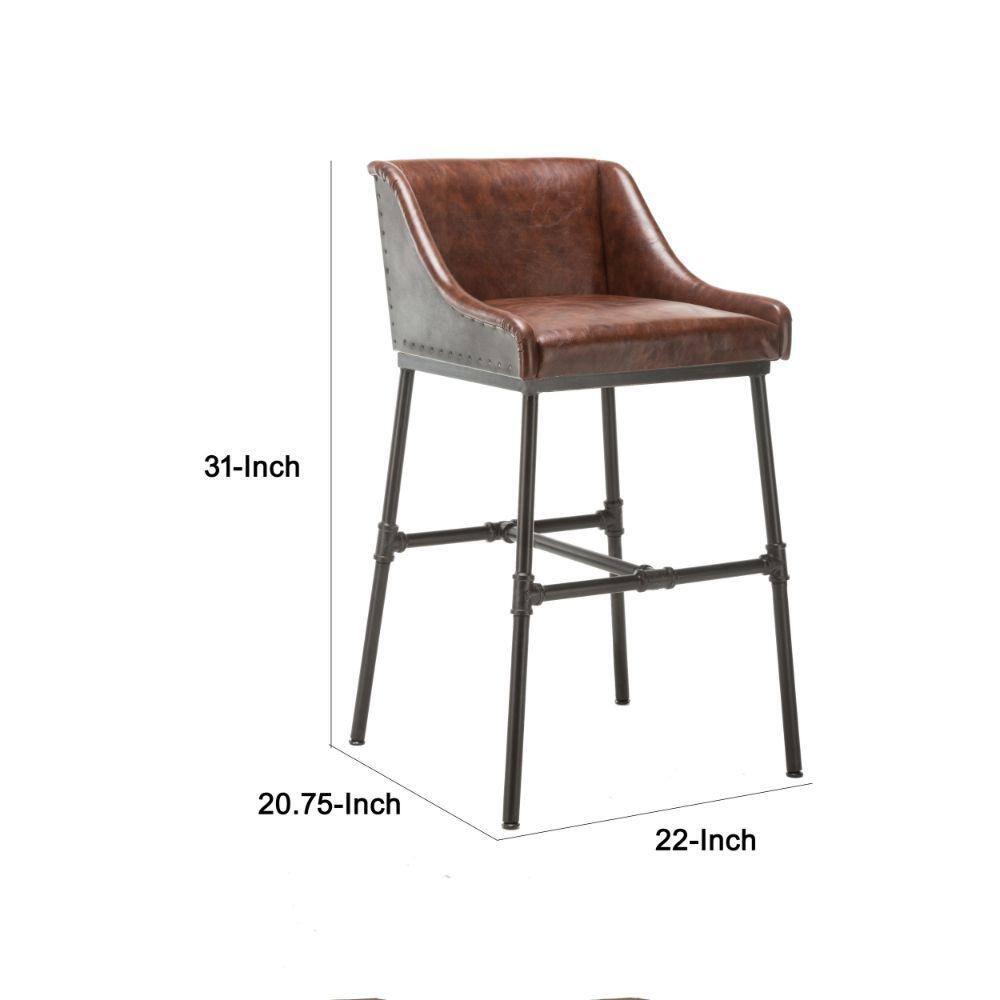 Leatherette Bar Stool with Riveted Metal Backing - Brown & Black