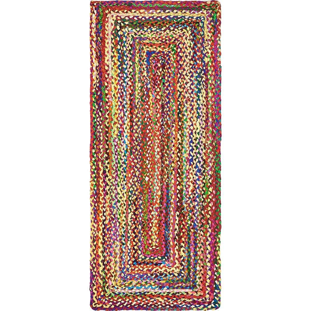 Unique Loom Braided Chindi Collection Area Rug - Layer (2' 7" x 6' 1" Runner Multi/Blue)