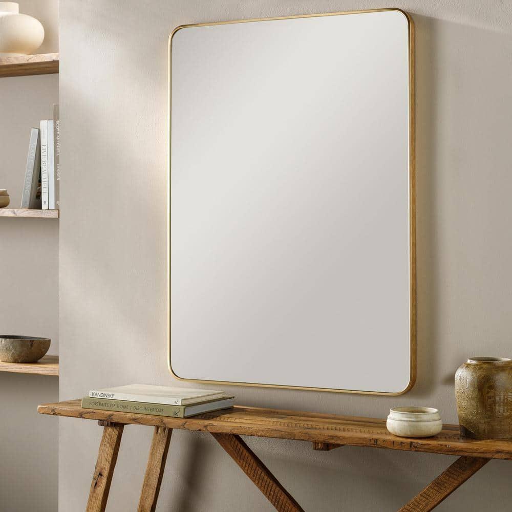 Aranya Chic Brushed Metal Rectangular Mirror in Gold & Silver