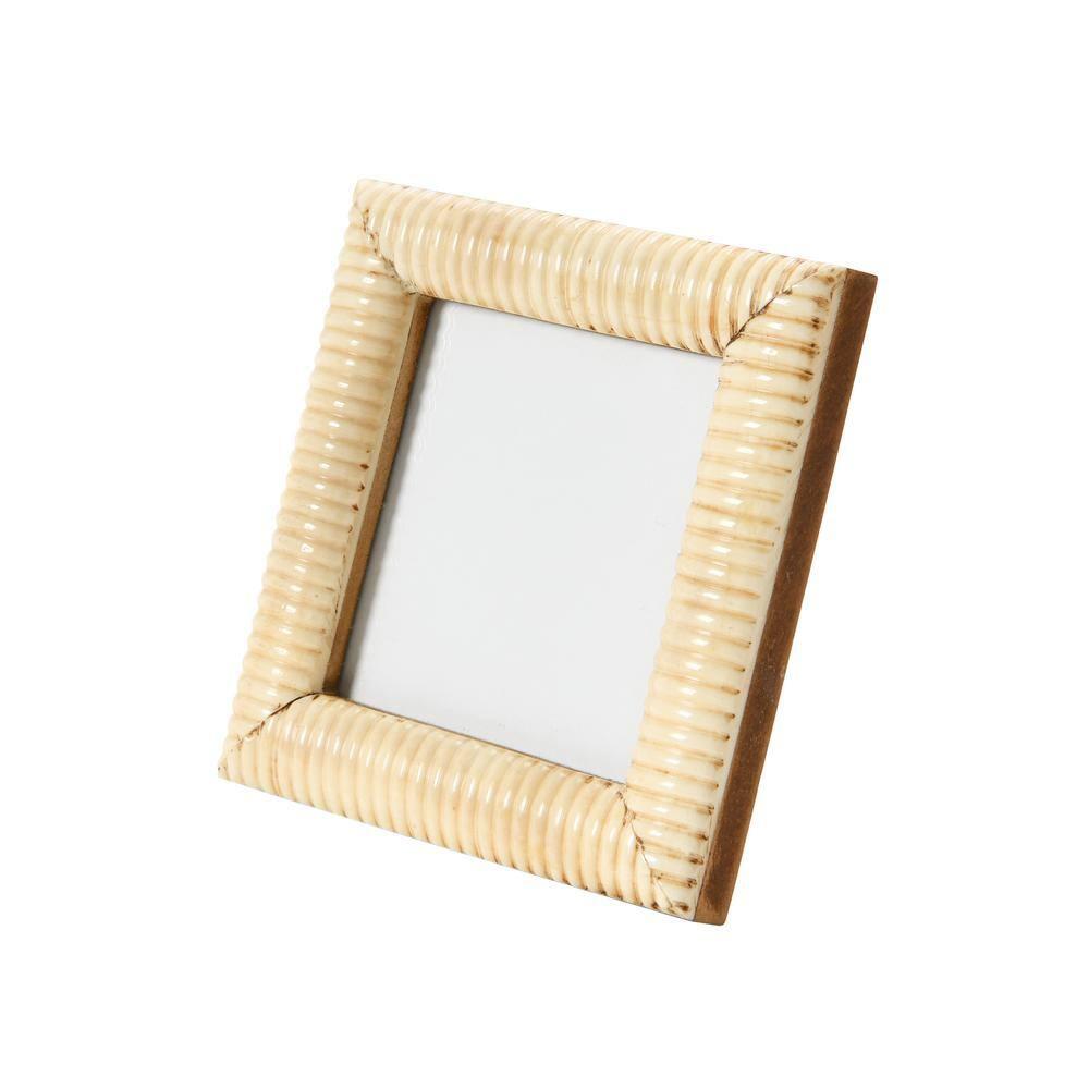 Creative Co-Op Hand-Carved Bone & MDF Photo Frame with Ribbed Pattern, Natural (Holds 4" x 4" Photo)