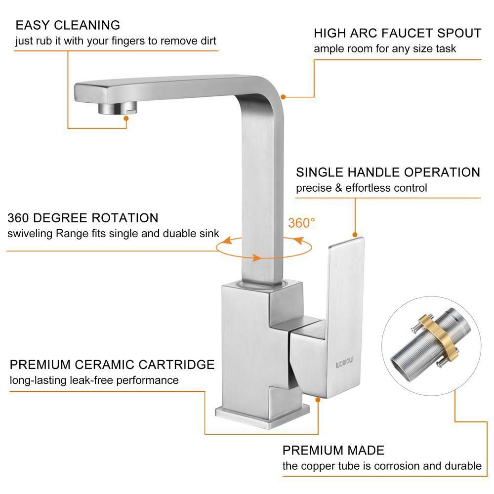 Single Handle Deck Mount Stainless Steel Bar Faucet with Hot & Cold Dual Modes in Brushed Nickel Finish