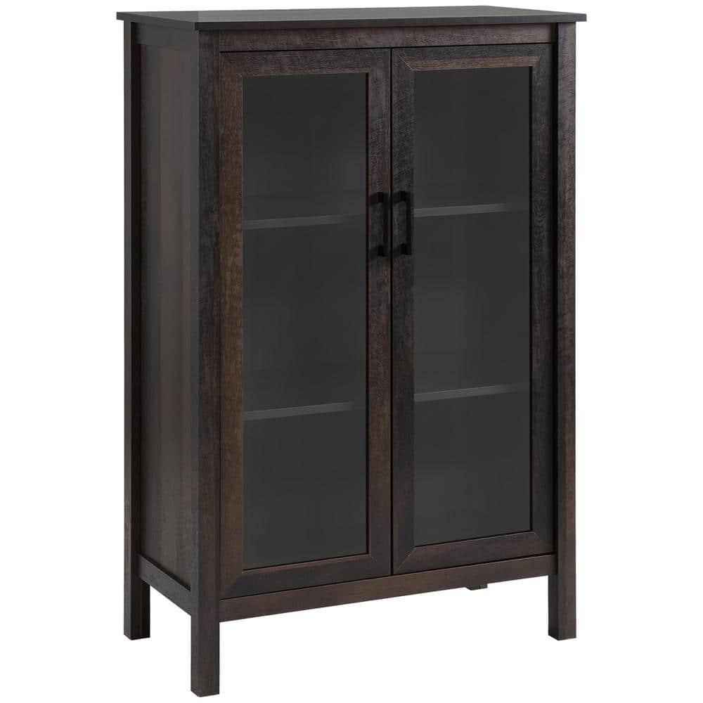 HOMCOM Sideboard Buffet Cabinet, Kitchen Storage Cabinet, Accent Cabinet with Double Glass Doors and Adjustable Shelves, Brown