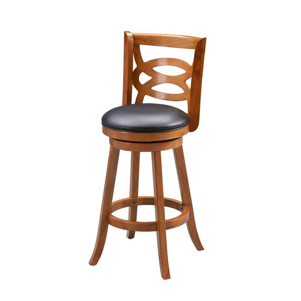 Boraam 24" Seina Counter Height Barstool Walnut Brown: Mid-Century Modern, Faux Leather Upholstery, Wood Frame