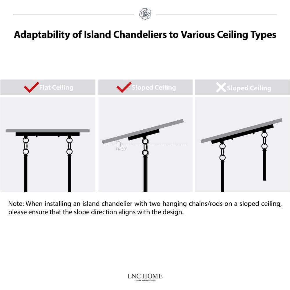 Farmhouse 5-Light Wood and Black Metal Chandelier, Rectangular Kitchen Island Light Fixture