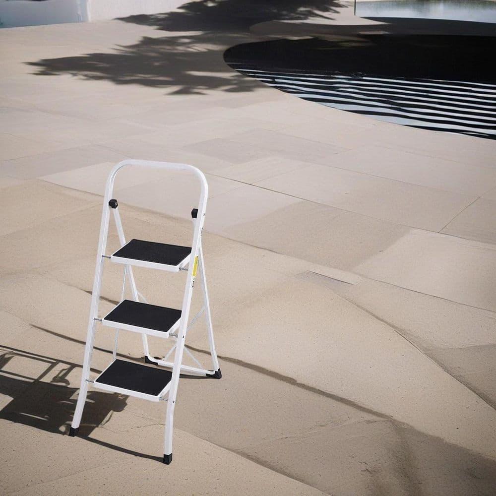 WAYPLUS 330lb Capacity 3 Step Steel Ladder, Folding Portable Step Stool w/ Non-Slip Feet, Rubber Pads