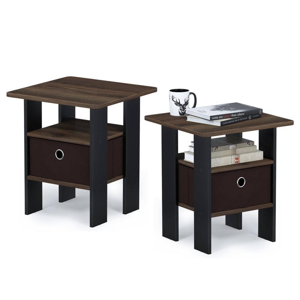 Furinno Andrey End Table Nightstand with Bin Drawer Set of 2, Multiple Colors
