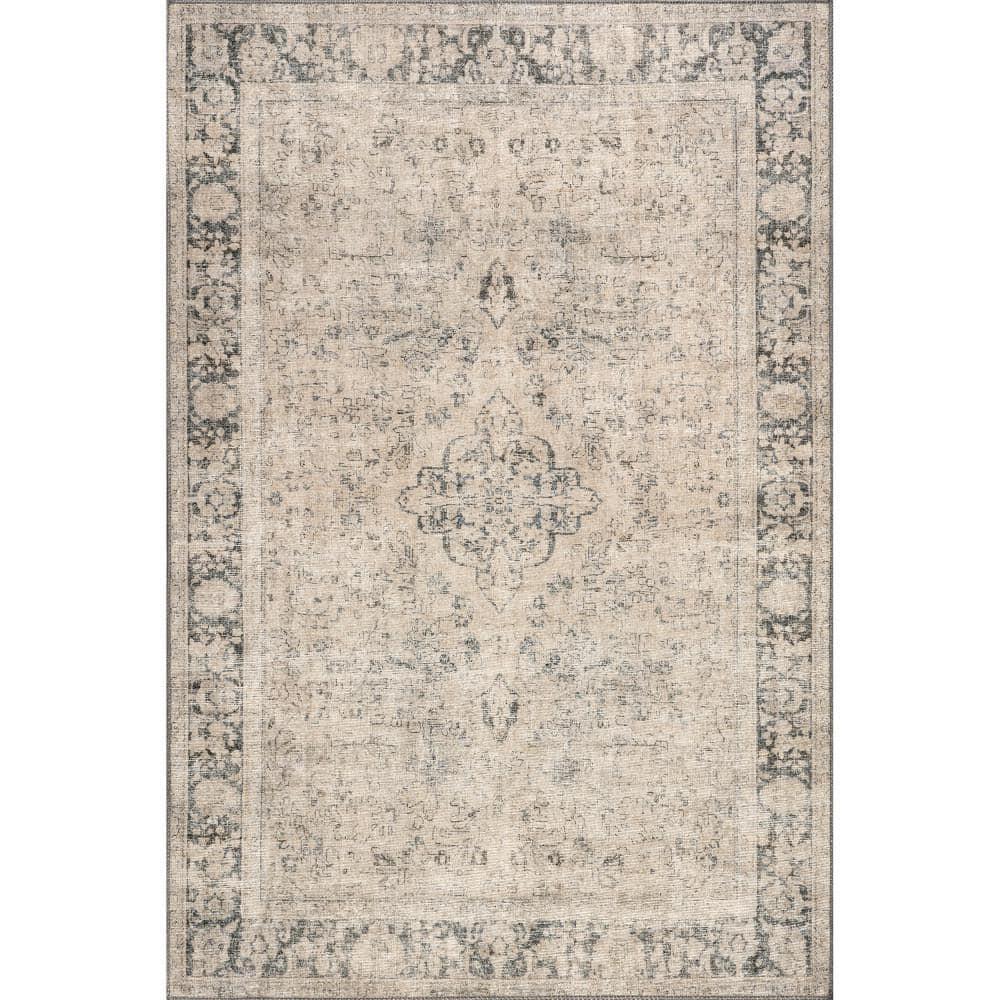 Nuloom Hillstone Collection Brinly Traditional Vintage Medallion Area Rug, 9' x 12', Light beige