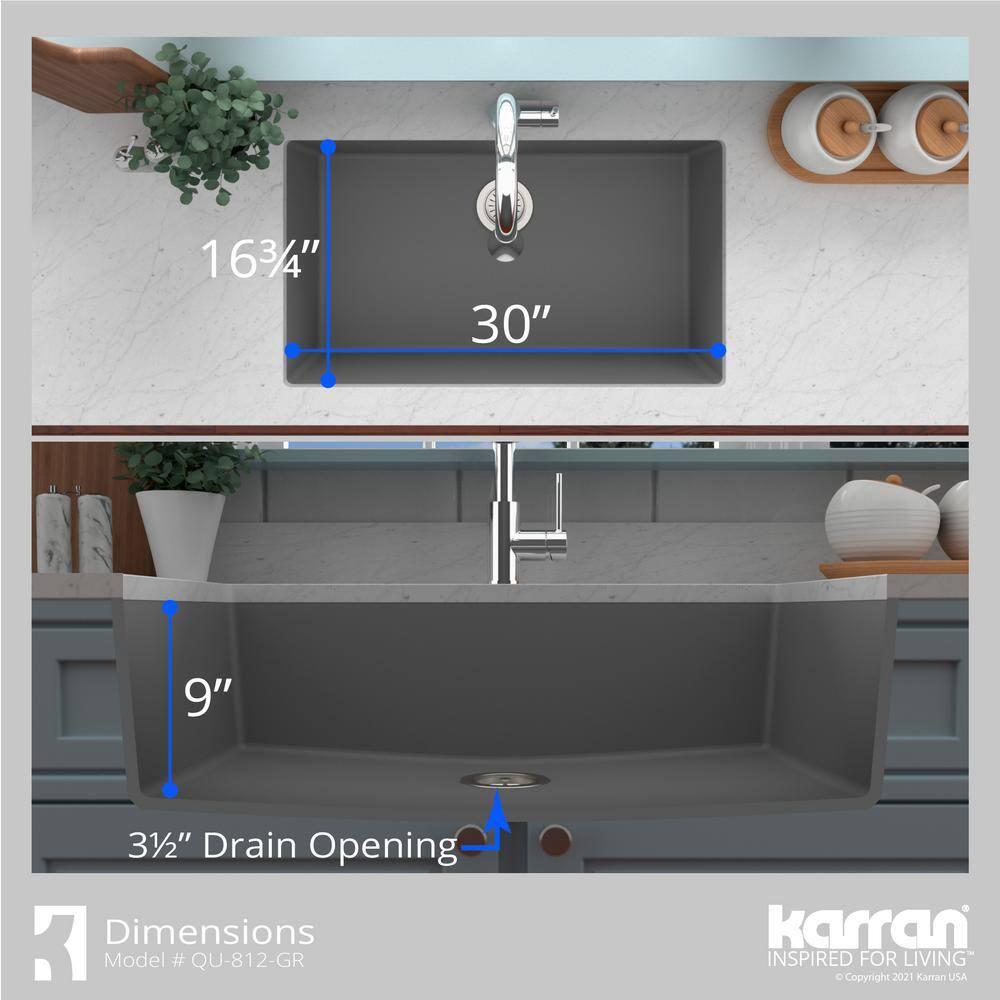 Karran Quartz 32-1/4'' X 19-1/4'' Large Single Bowl Undermount Kitchen Sink