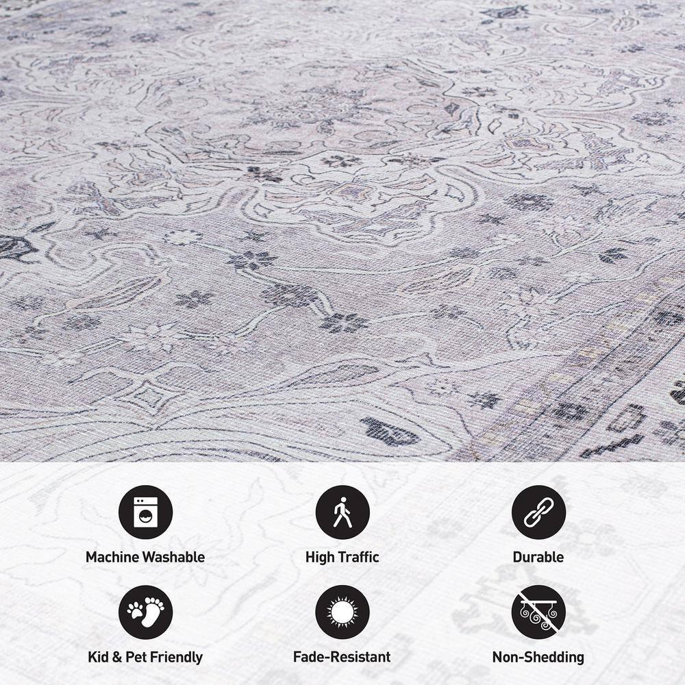 World Rug Gallery Transitional Medallion Machine Washable 5'x7' Gray Area Rug:  Stain-Resistant,  Flat Pile,  Indoor Use