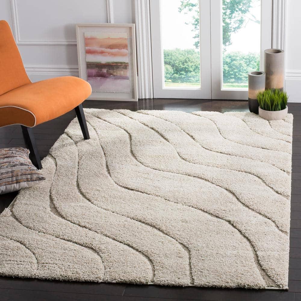 Florida Shag SG472 Power Loomed Indoor Area Rug - Cream/Beige - 9'x12' - Safavieh