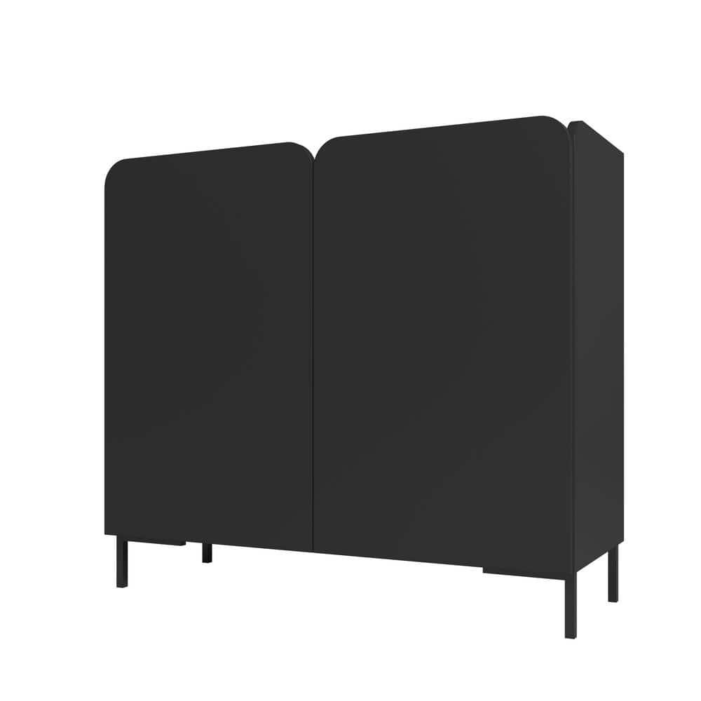 Manhattan Comfort Bogardus Mid - Century Modern 4 Shelf Accent Cabinet Black: Painted Particle Board, Fixed Shelves, Anti-Tip Hardware