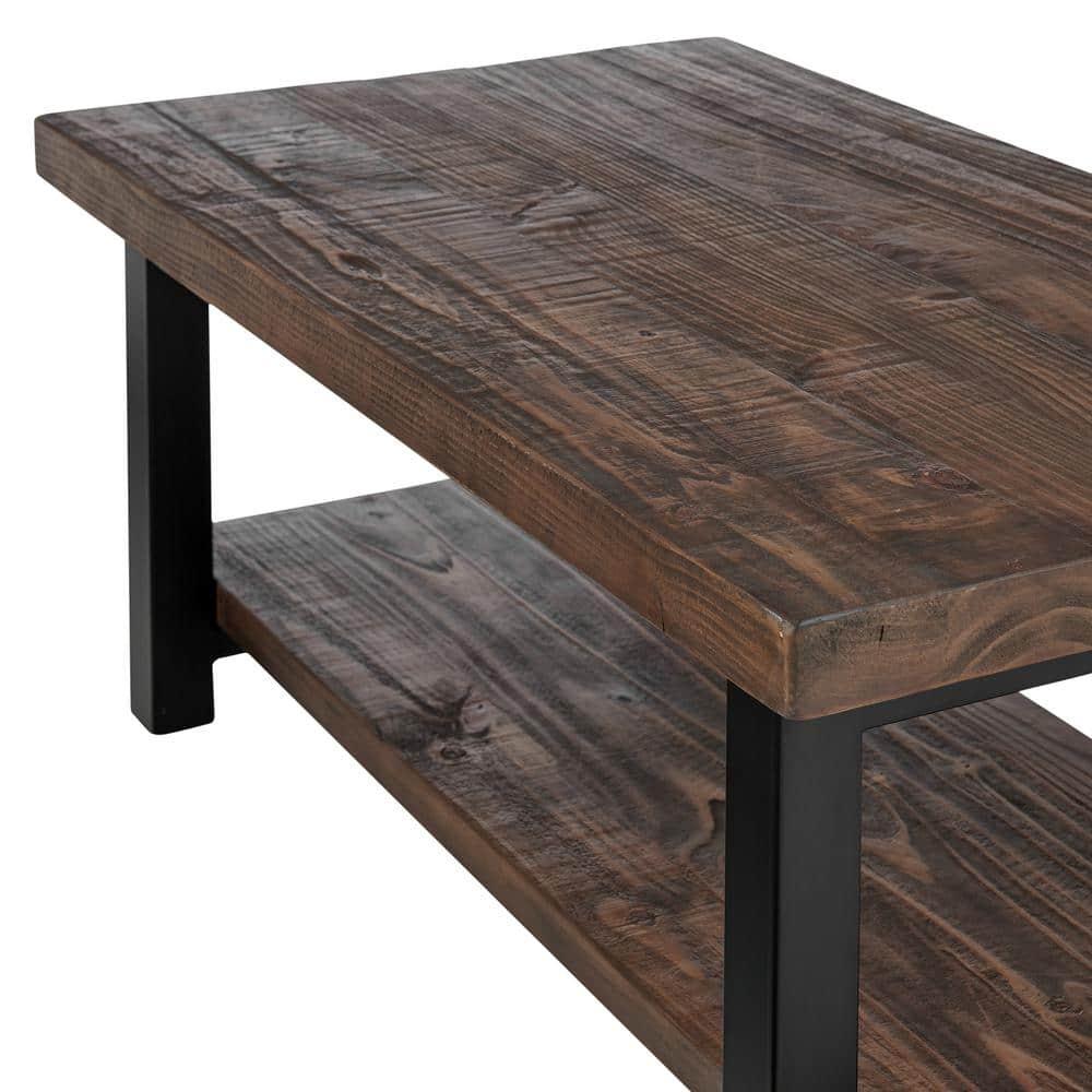 Alaterre Furniture 42" Pomona Wide Coffee Table Wood Rustic Natural: Fixed Shelf, Metal Frame, Living Room Furniture