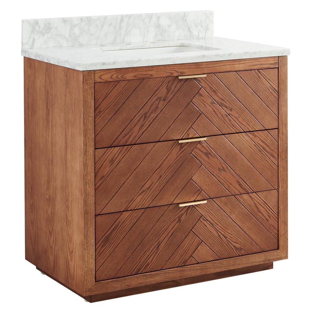 Baker 36" Woodgrain Vanity with Carrara Marble Top and Single Sink Ceramic Basin