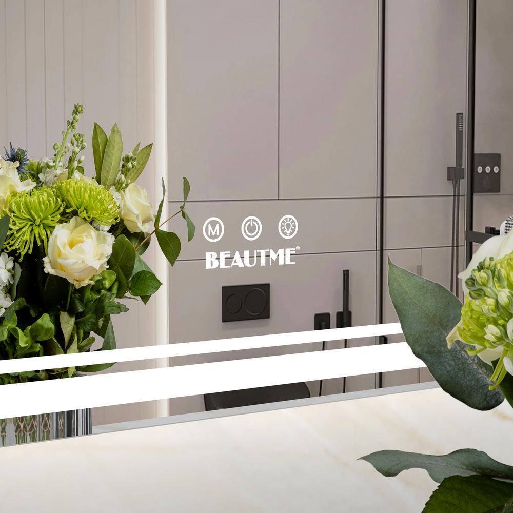 Silver 60 x 40 in. Oversized LED Bathroom Mirror Wall Mounted Mirror with 3 Color Modes Aluminum Frame Large Wall Mirror