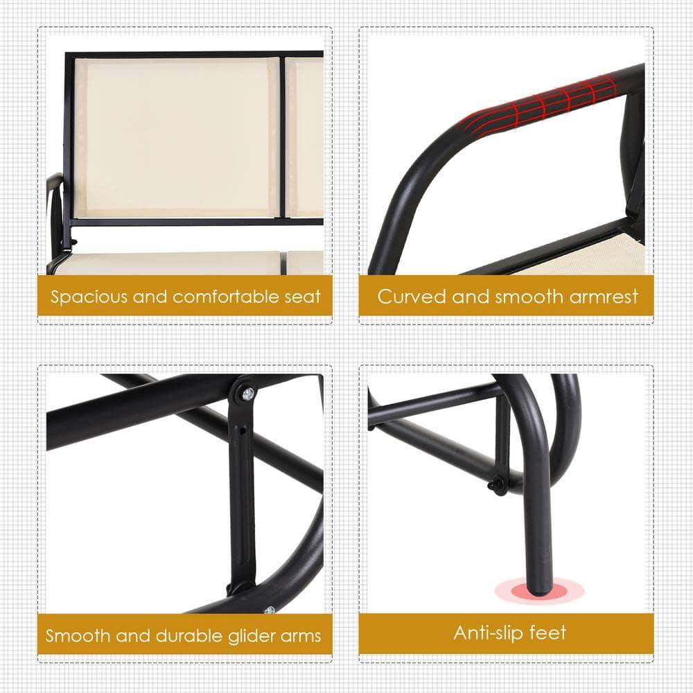 Outsunny 2-Person Outdoor Glider Bench, Patio Double Swing Rocking Chair Loveseat w/Powder Coated Steel Frame for Backyard Garden Porch, Beige