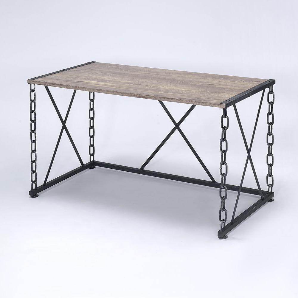 Acme Furniture 48" Jodie Console Table Rustic Oak and Antique Black Finish: Melamine Veneer, Metal Frame, Spot Clean