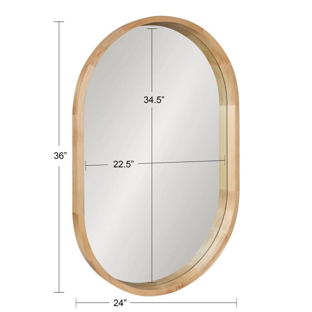 24" x 36" Hutton Wood Framed Capsule Wall Mirror Natural: Scandinavian Style, Poplar Frame - Kate & Laurel
