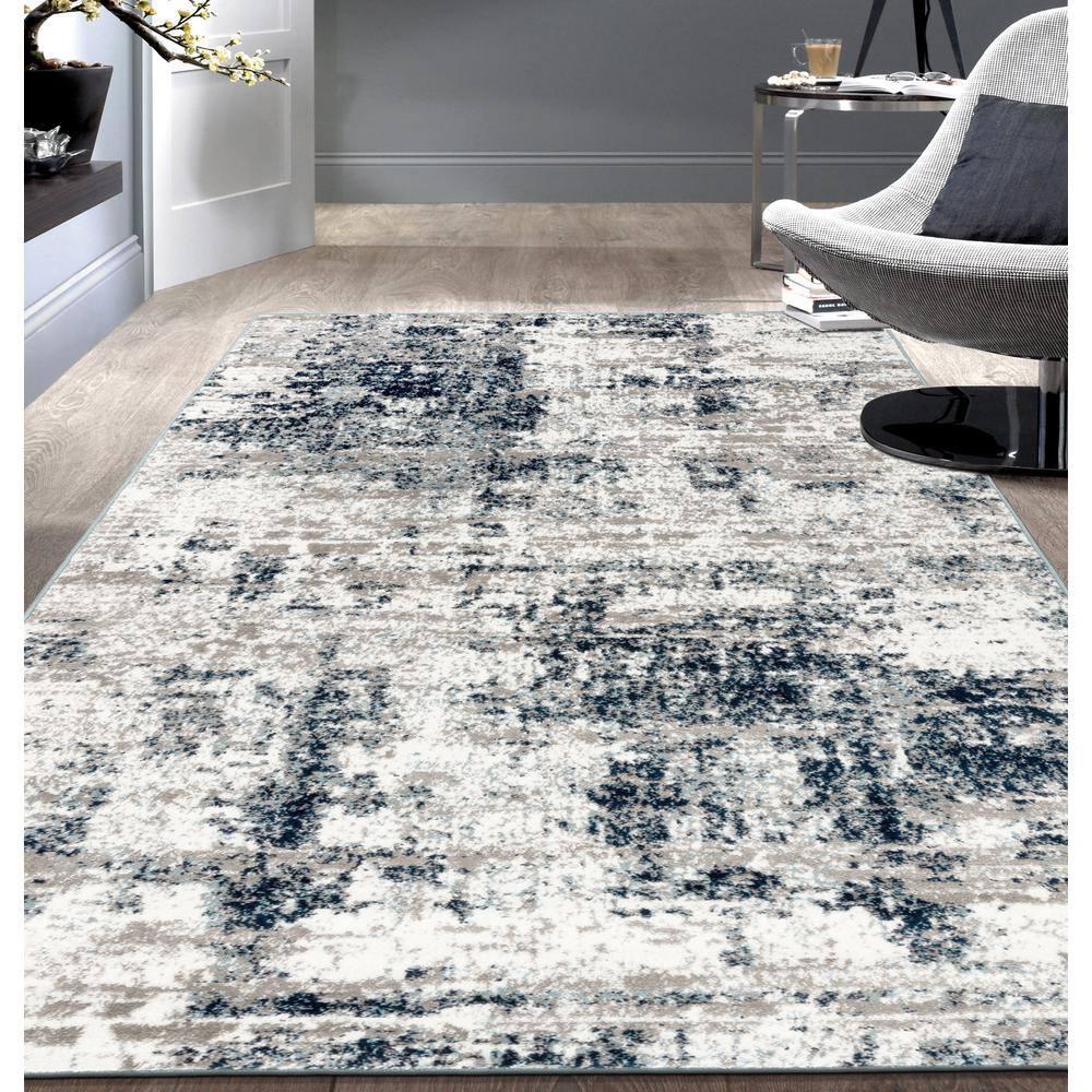World Rug Gallery Distressed Abstract Blue 3'3" x 5' Area Rug