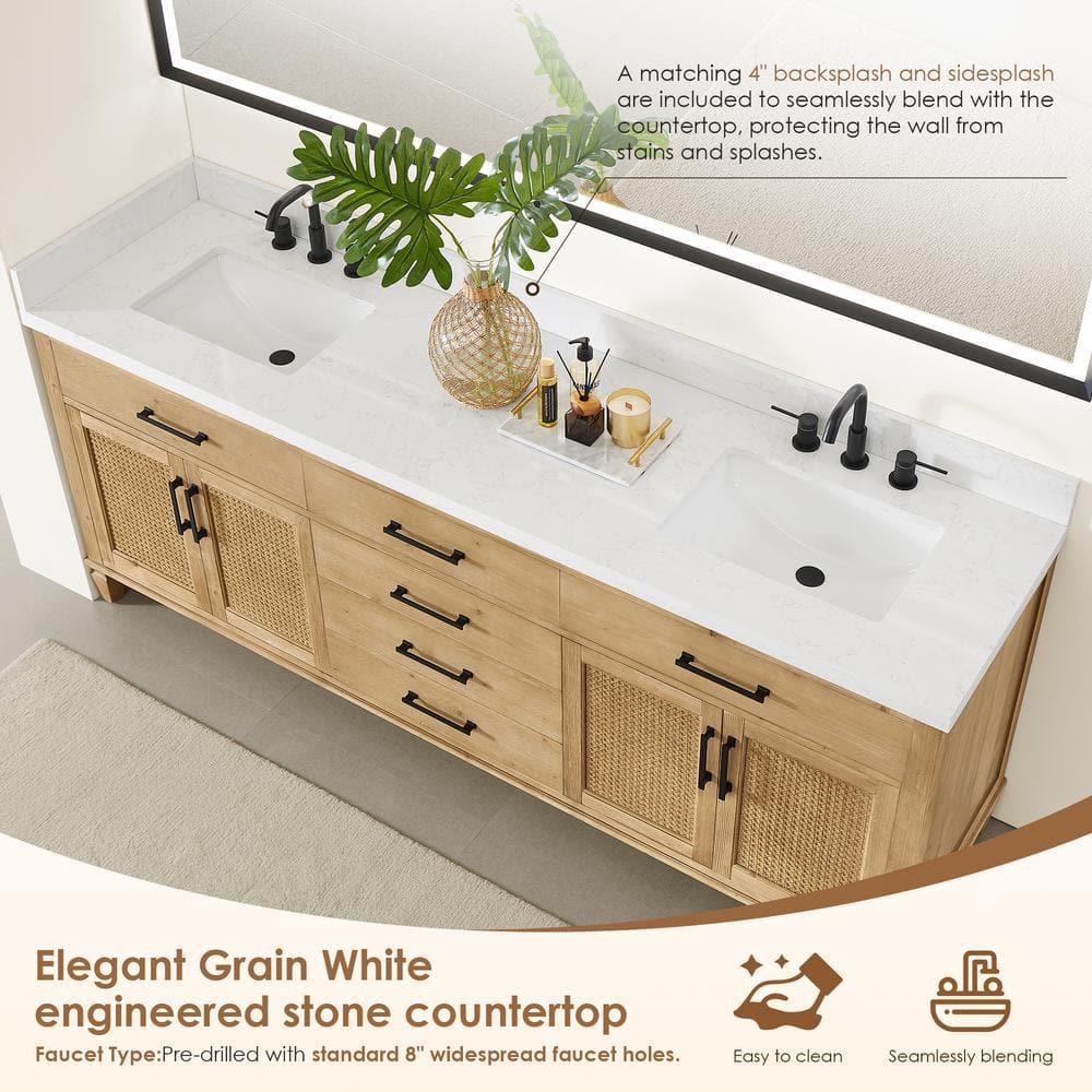 Altair-13 84" Double Bathroom Vanity in with Grain White Engineered Stone Countertop