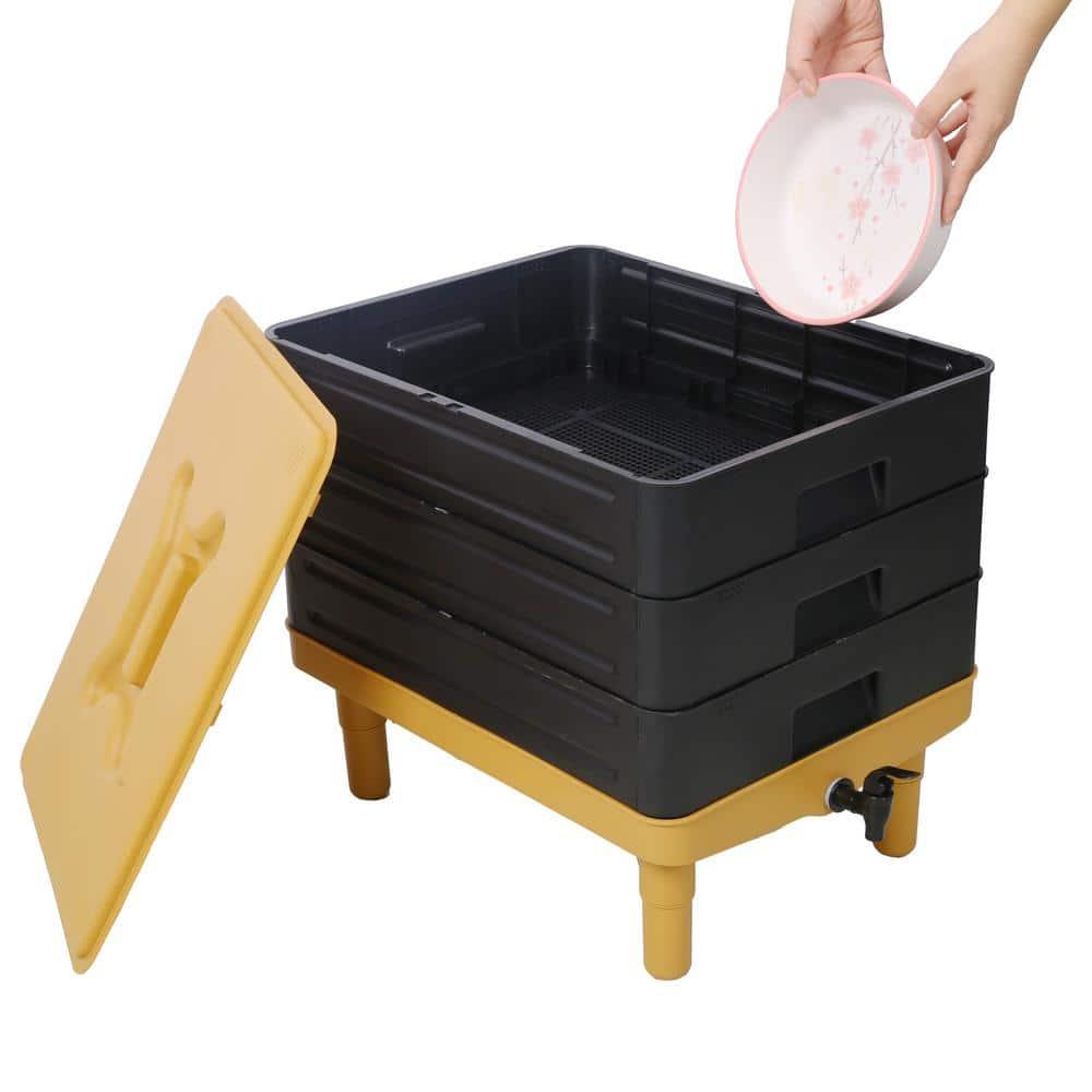Large Capacity 3-Tray Worm Composter Kit 65L Stackable System for Nutrient-Rich Compost Efficient Indoor & Outdoor Vermicomposting Starter Odor-Free Recycling Bin Earth-Friendly Design