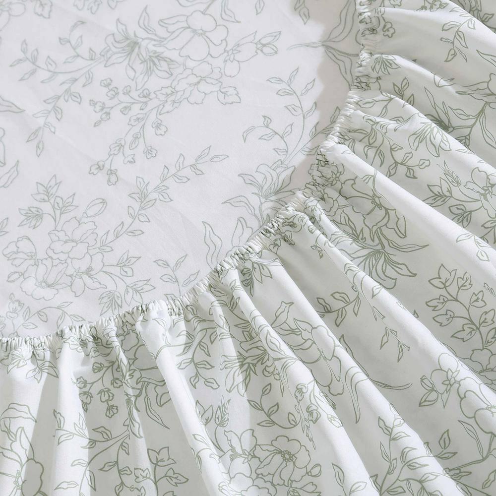 King Blue Cotton Percale Floral Deep Pocket Sheet Set