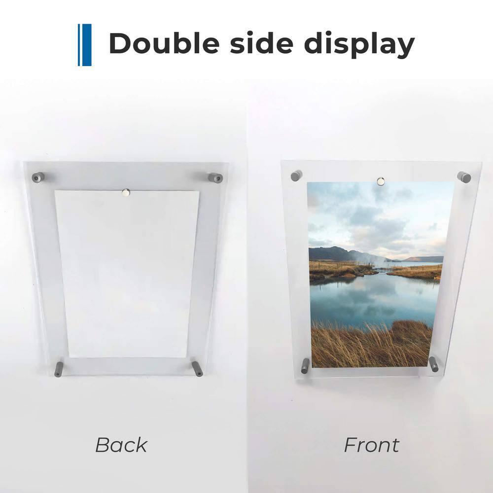 Acrylic Magnetic Picture Frames 21x27, for Photo up to 18x24 inches - Chrome Wall mount standoffs with Magnets