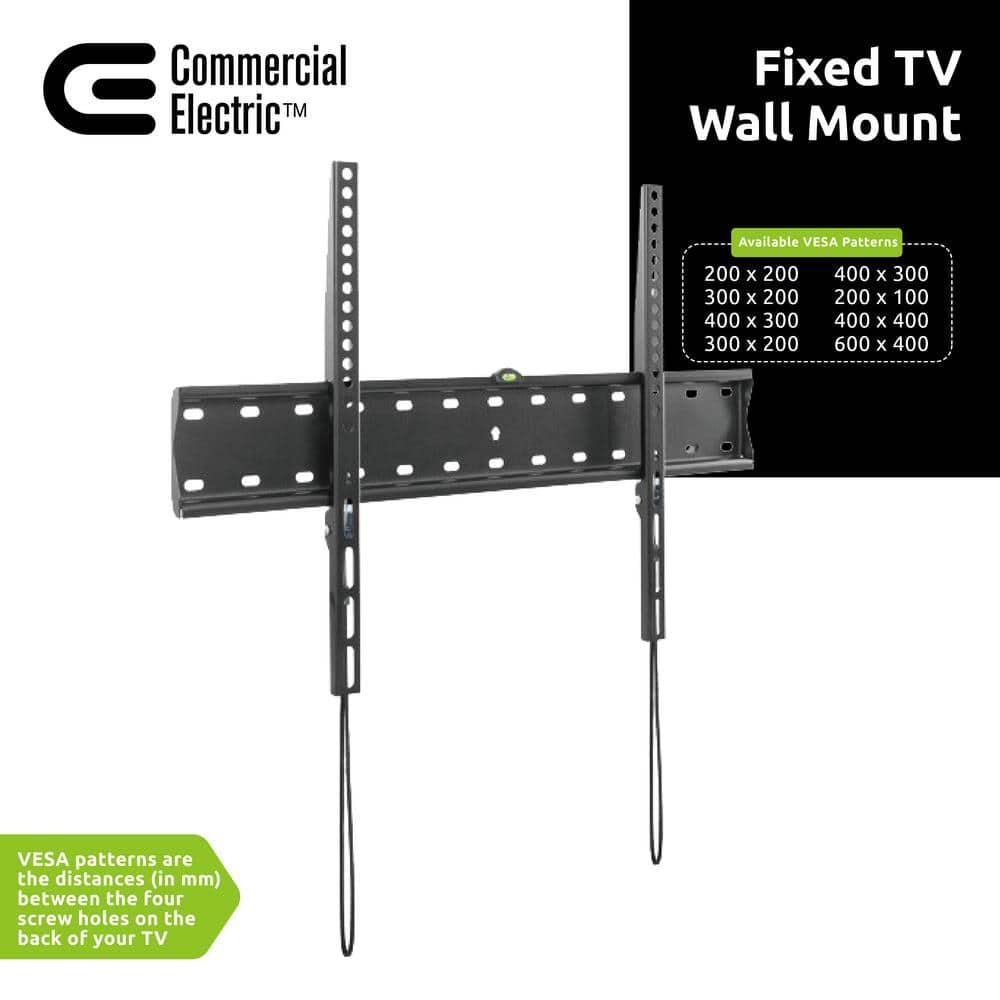 Black Steel Fixed TV Wall Mount for 42 to 90 Inch Screens
