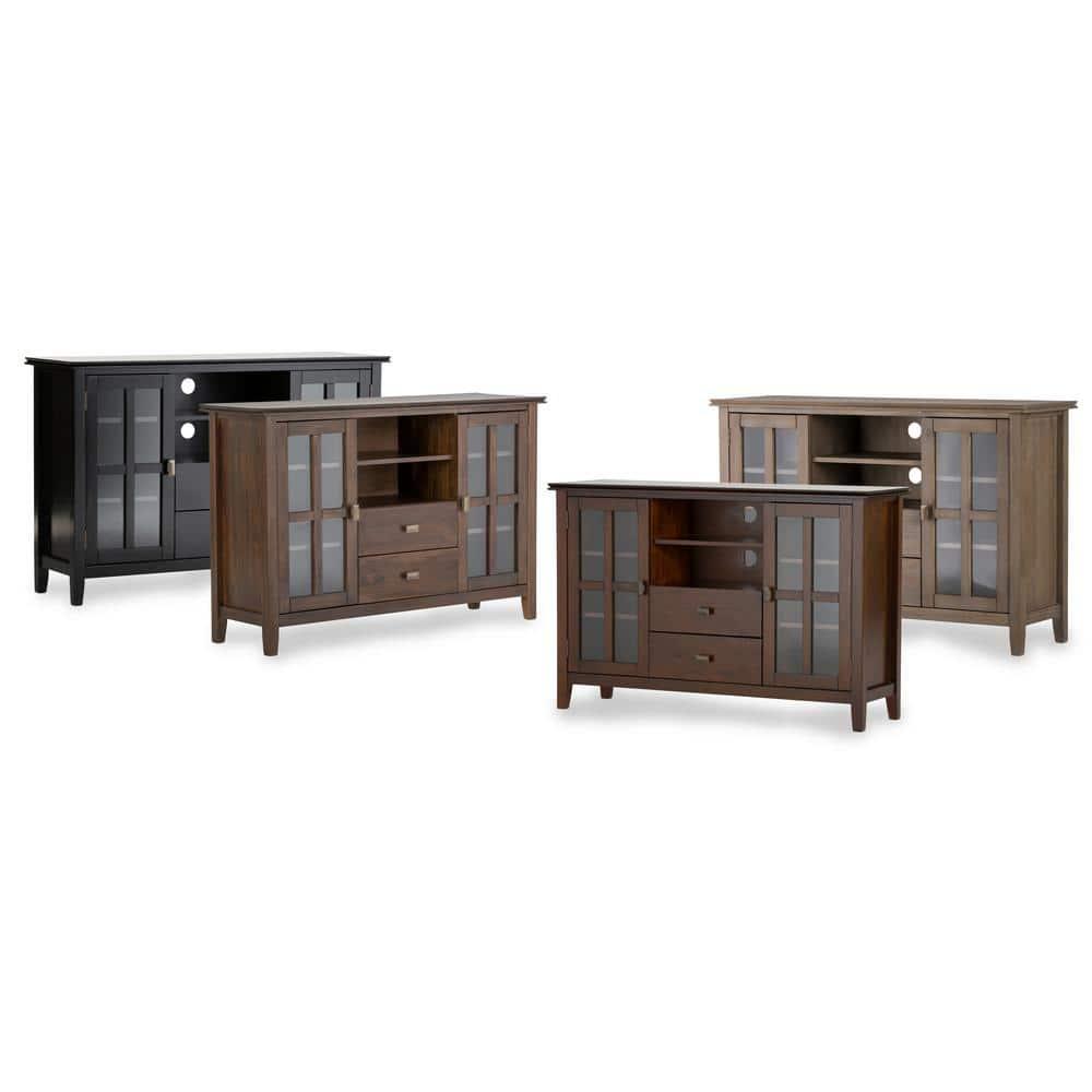 Simpli Home Artisan Wood 53" Transitional TV Media Stand in Black For TVs up to 60"