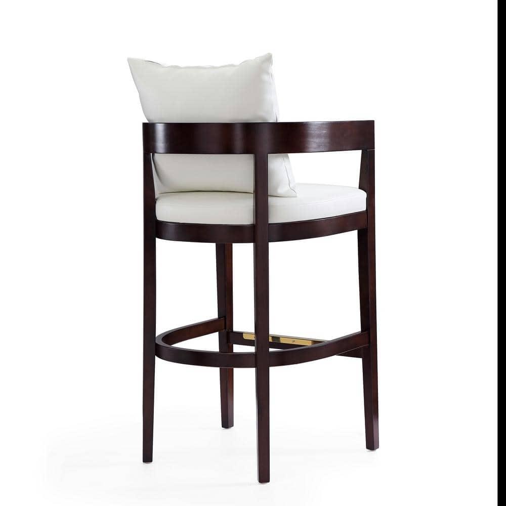 Ritz Upholstered Beech Wood Barstool Ivory - Manhattan Comfort: Gold Footrest, 30.5" Height, No Assembly Required
