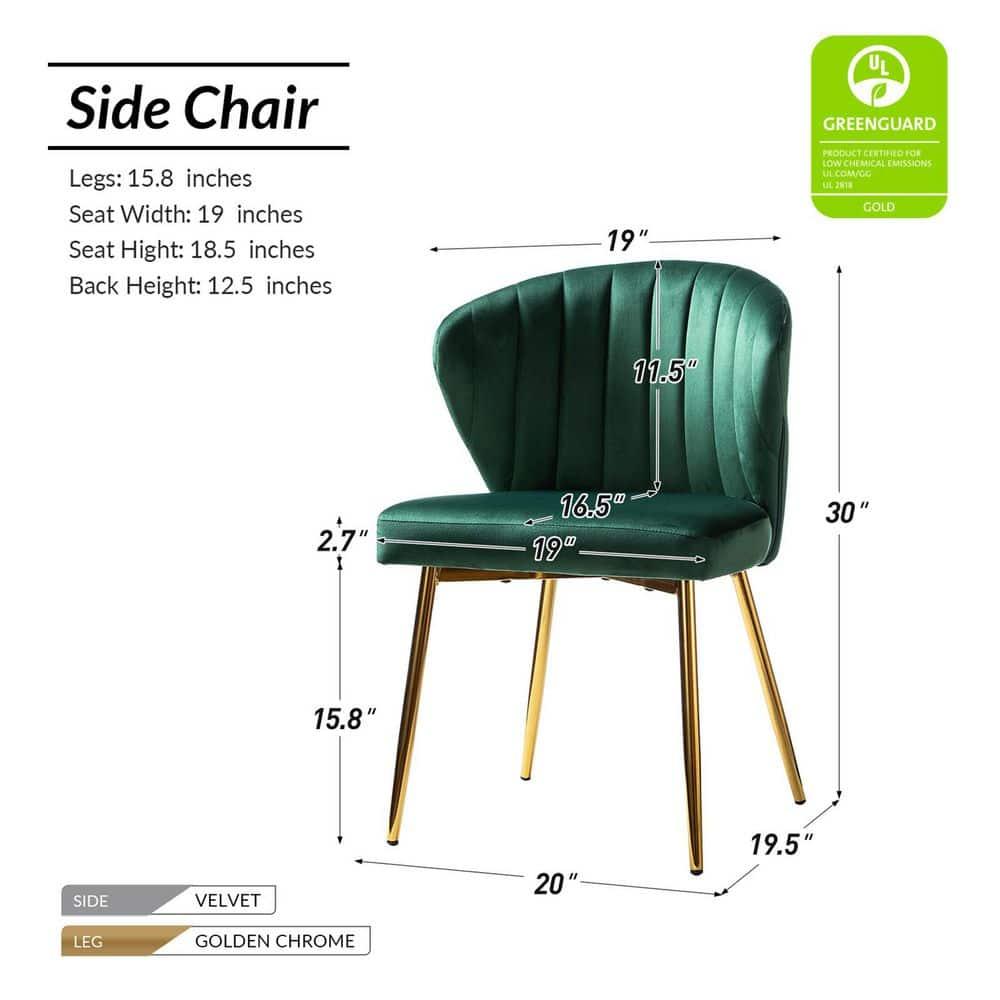 Home Kitchen Velvet Dining Chairs Set of 2 Upholstered Side Chairs Accent Channel Tufted Metal Legs Living Room Bedroom Green