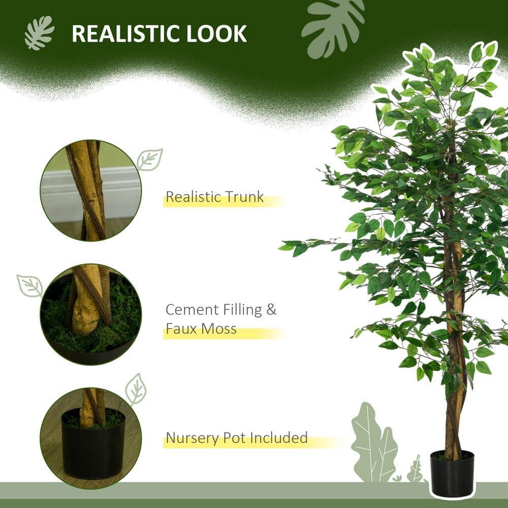 HOMCOM 5' Artificial Ficus Tree, Potted Indoor Fake Plant for Home Office Living Room Décor