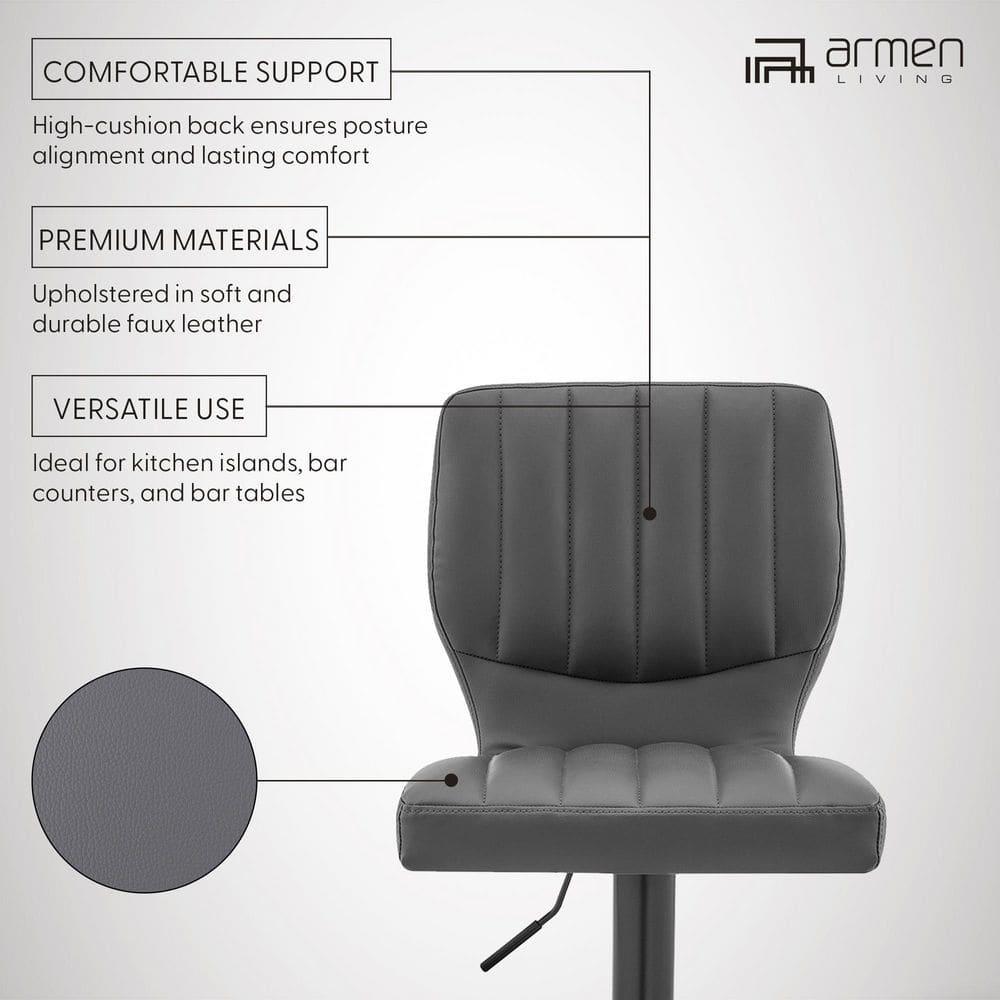 Contemporary Gray Leather Swivel Bar Stool with Adjustable Height