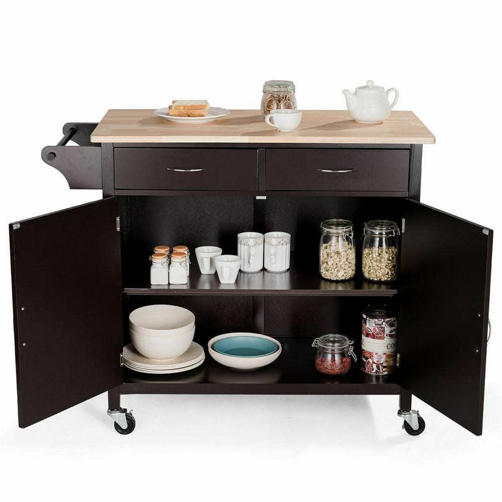 Costway Modern Rolling Kitchen Island Cart Wood Top Storage Trolley with Storage Drawers
