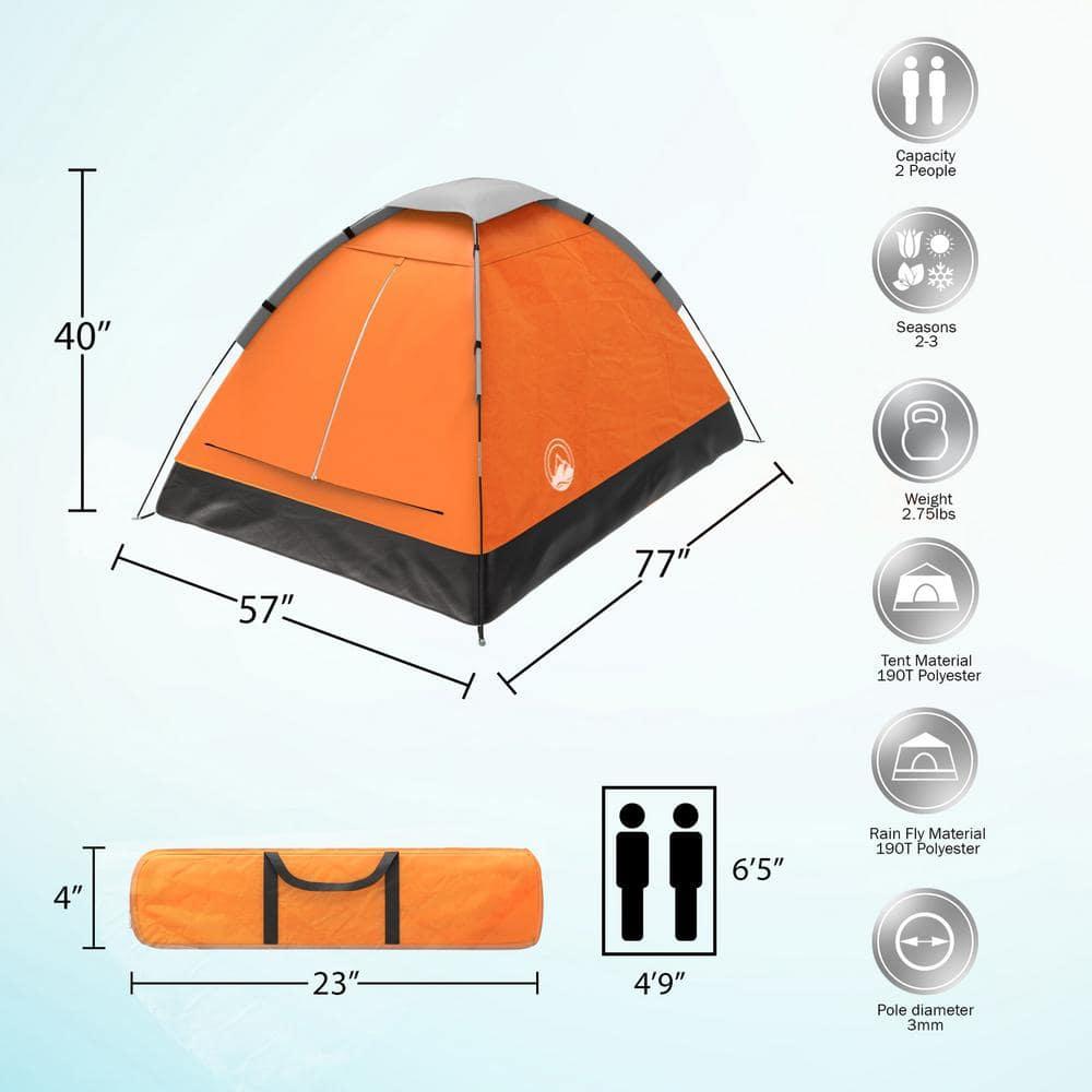 2-Person Dome Tent- Rain Fly & Carry Bag- Easy Set Up-Great for Camping Backpacking Hiking & Outdoor Music Festivals by Wakeman Outdoors (Orange)