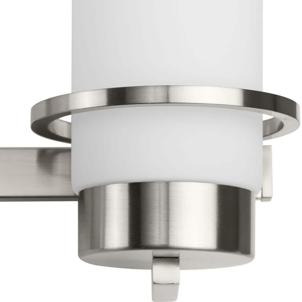 Progress Lighting Reiss 4-Light Vanity Light, Brushed Nickel, White Glass Shades