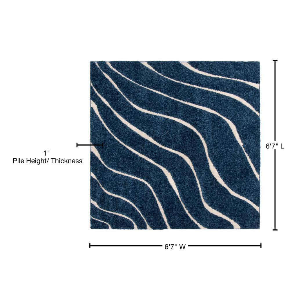 Florida Shag SG472 Power Loomed Indoor Area Rug - Dark Blue/Cream - 6'7"x6'7" - Safavieh