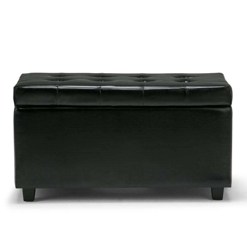 Simpli Home Cosmopolitan 34"W Upholstered Storage Ottoman with Tufted Design and Large Interior Storage