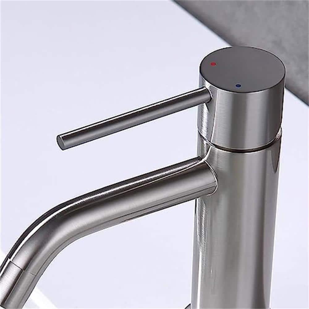 Brushed Nickel Single Hole Bathroom Faucets Single Handle, JXMMP Brushed Bathroom Vanity Sink Faucet with Pop Up Drain Assembly and 6 inch Deck Plate