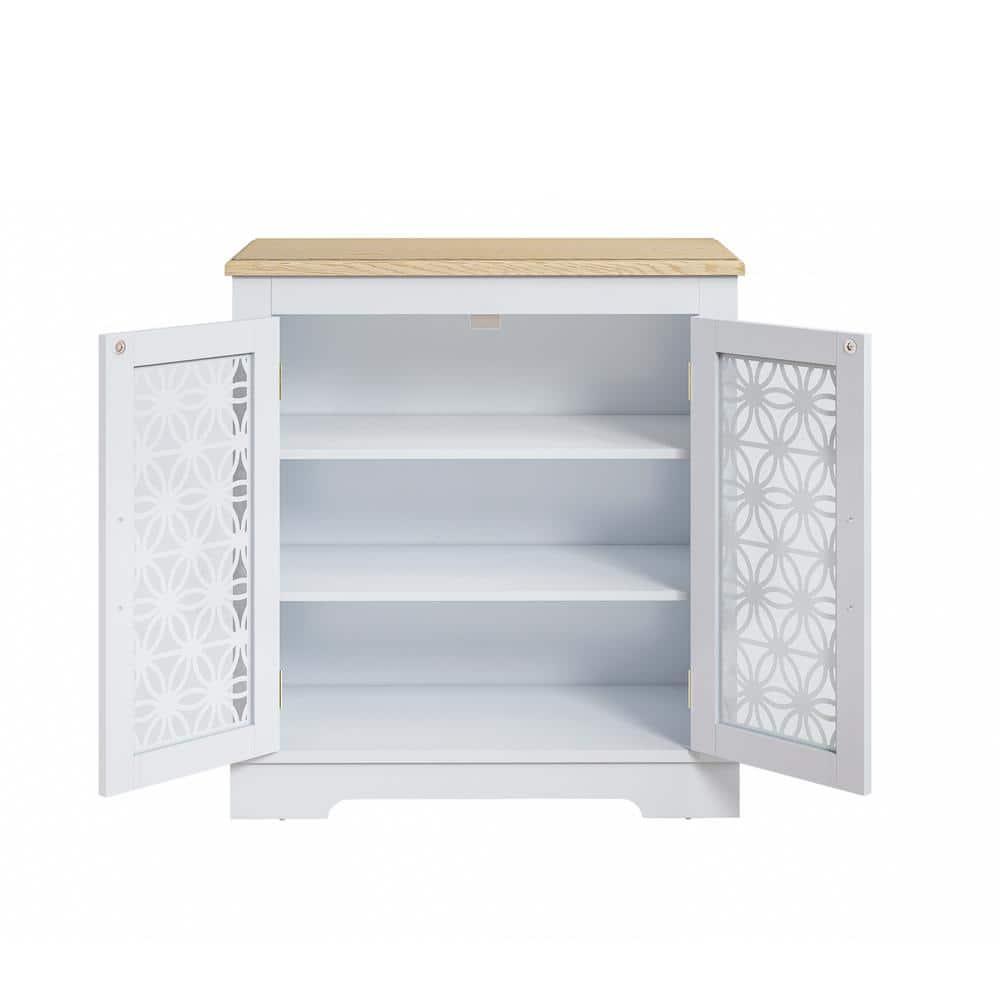 30" Storage Sideboard Buffet Cabinet White - Home Essentials: Rustic Bohemian Style, Adjustable Shelves, Tempered Glass Doors
