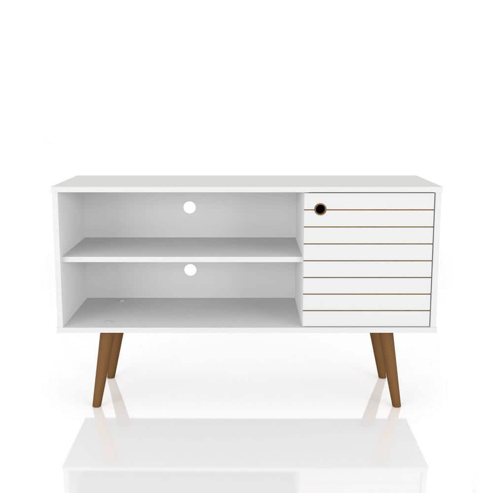 Liberty Mid Century Modern 2 Shelves and 1 Door TV Stand for TVs up to 46" White - Manhattan Comfort