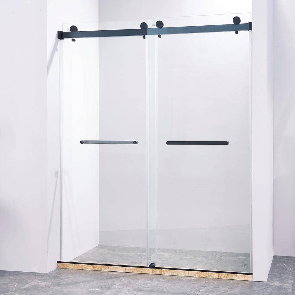 LAWRENCE 56-60"W X 75"H Frameless Double Sliding Shower Door, 304 Stainless Steel In Matte Black, 5/16" (8Mm) Thick SGCC Tempered Clear Glass. | Wayfair