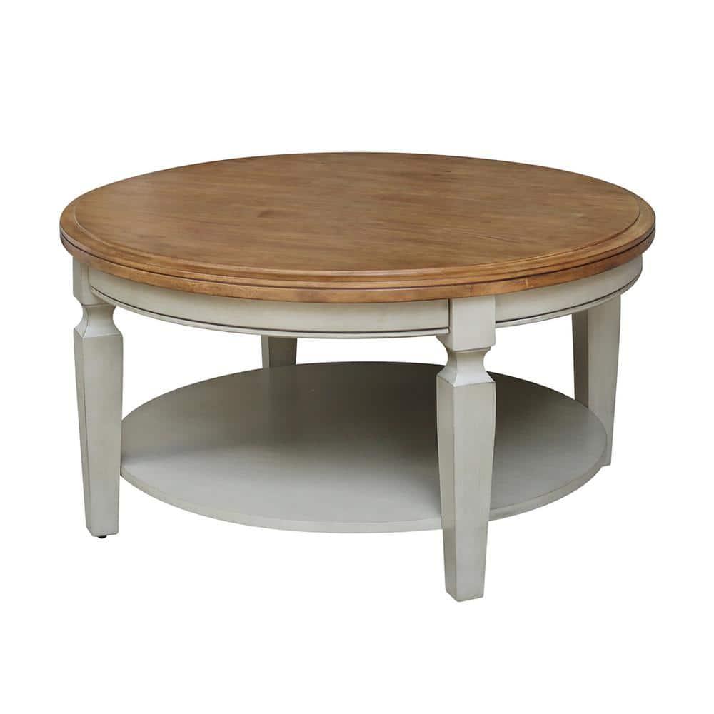 Vista Round Coffee Table Brown - International Concepts: Modern Two-Tone Wood, Fixed Shelf, 20.3"H x 38"W