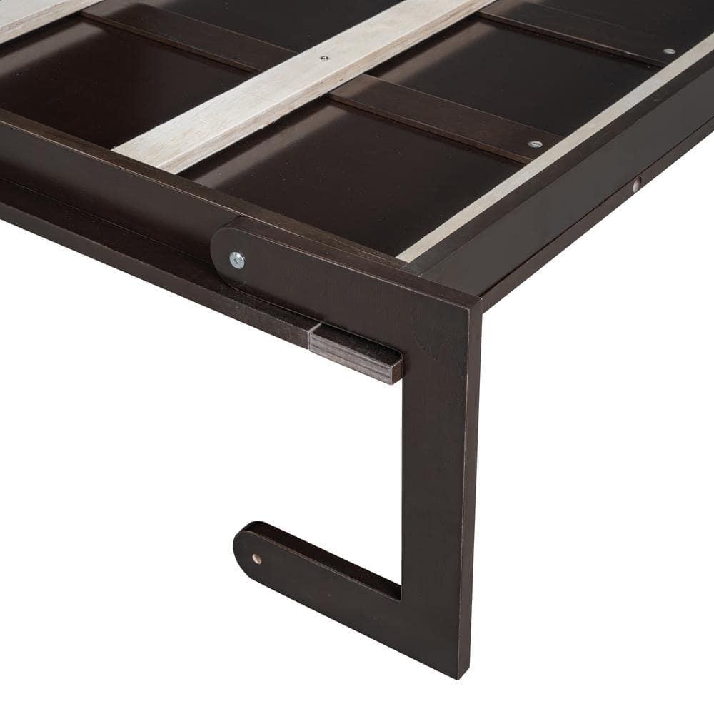 Harper & Bright Designs Queen Size Murphy Bed Chest with Upholstered Headboard, Espresso Wood Wall Bed Cabinet with Cushion Seat, Foldable for Guest Room Home Office