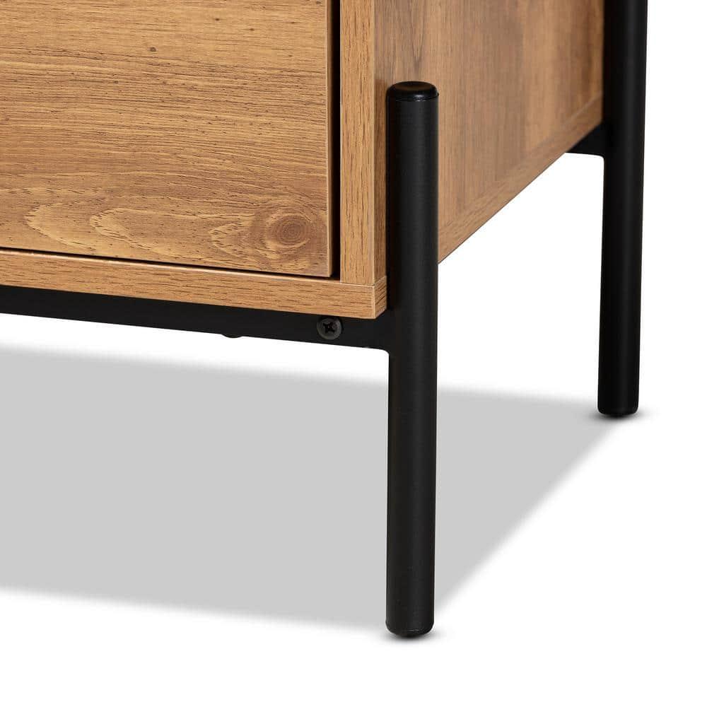 Tasman Wood and Metal 2 Door TV Stand for TVs up to 45" Natural Brown/Black - Baxton Studio