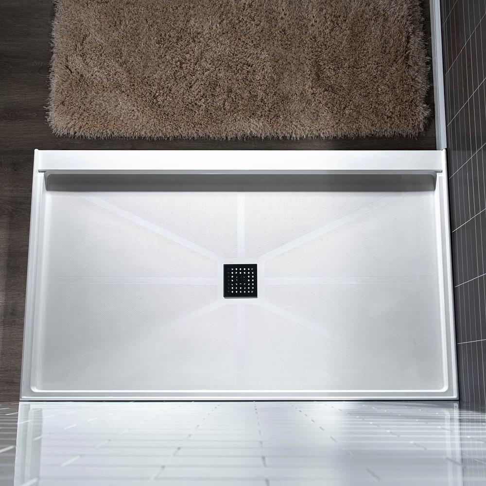 60" x 36" Solid Surface Single Threshold Shower Pan Base with Drain Assembly & Drain Cover Included, Non-Slip