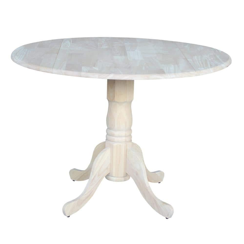42" Mason Round Dual Dining Table Unfinished - International Concepts: Parawood, Drop Leaves