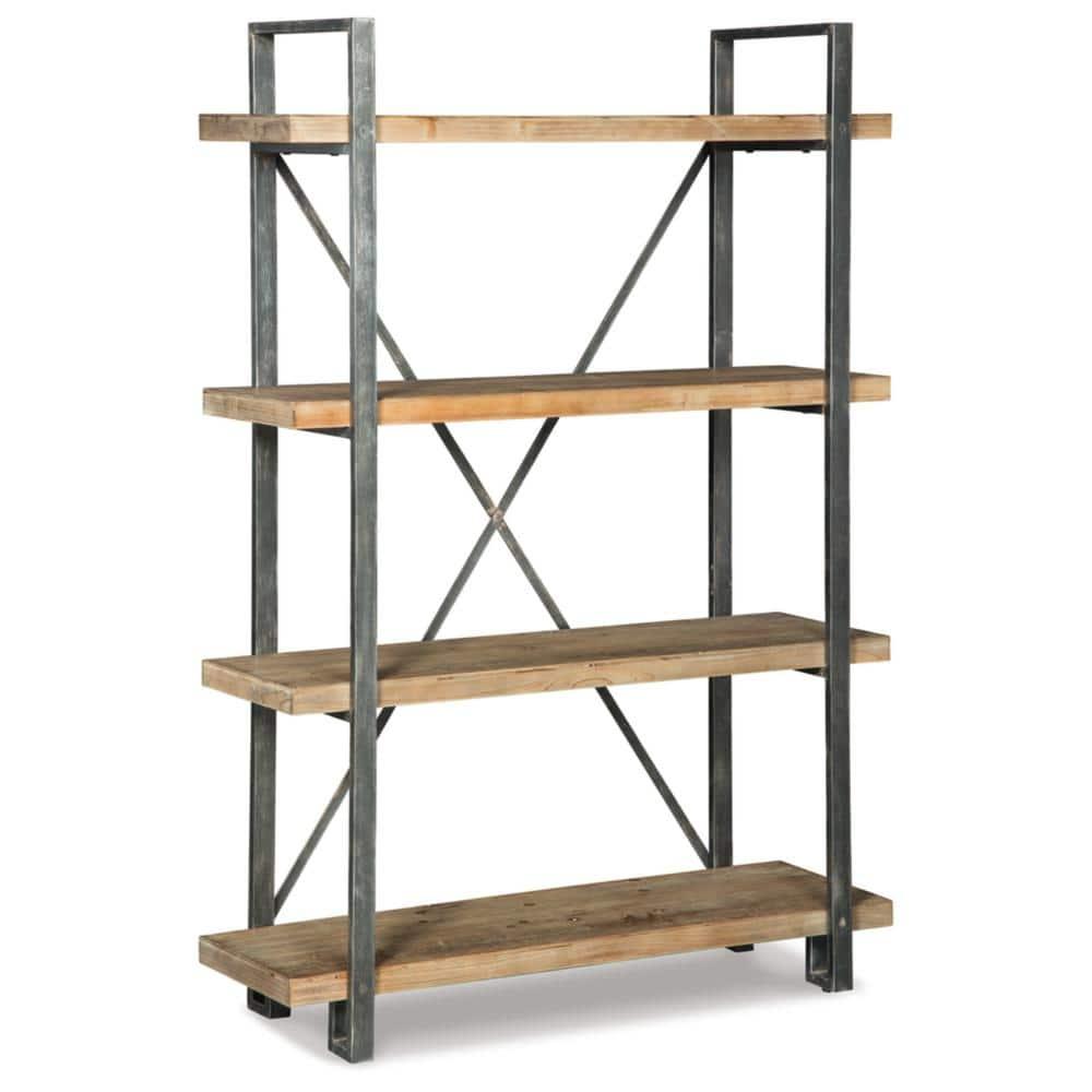 Signature Design by Ashley Forestmin Bookcase Brown/Black: Modern Ladder Style, 4 Fixed Open Shelves, Metal Frame