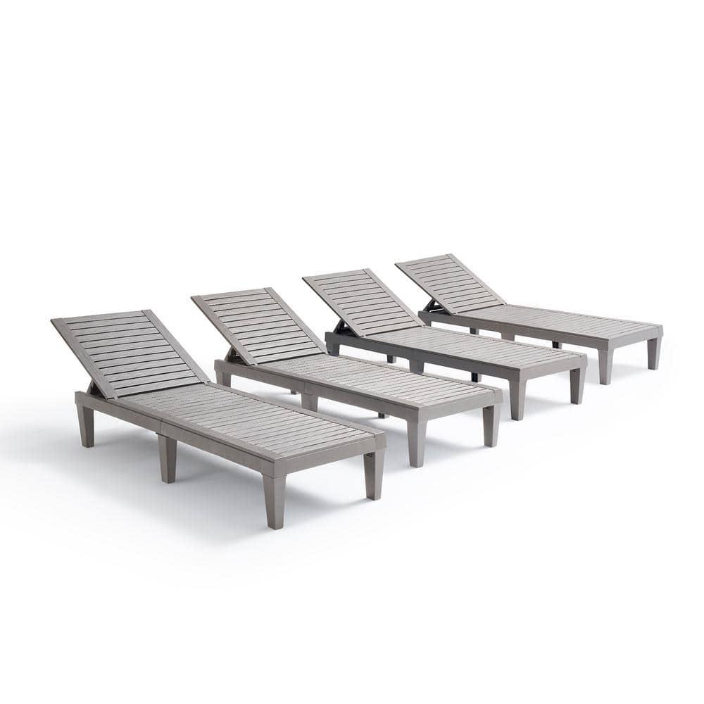 Nestl Waterproof Chaise Lounge Chair - Set of 4 Adjustable Lightweight Gray Outdoor Patio Chairs