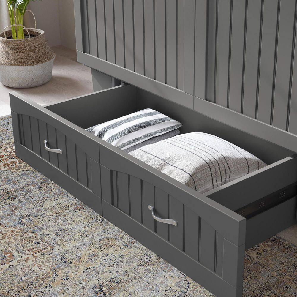 Queen Nantucket Murphy Bed Chest USB Turbo Charger Gray - AFI: Space-Saving, Built-In Charging, No Box Spring Required